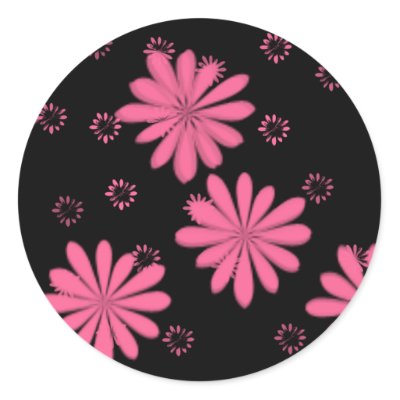 Pink Flowers With Black Background Round Sticker by NixxysPicks