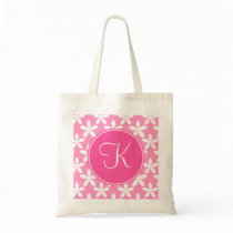 Pink Flowers with Pink Monogram Canvas Bag