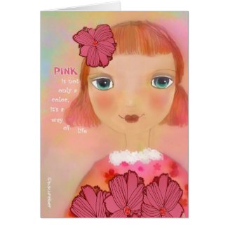 pink folk art girl, mixed media card