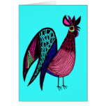 Pink Folk Art Rooster Card