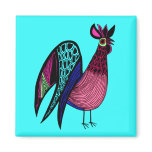 Pink Folk Art Rooster Fridge Magnets