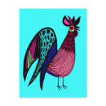 Pink Folk Art Rooster Post Card