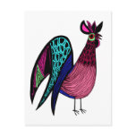 Pink Folk Art Rooster Post Card