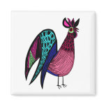 Pink Folk Art Rooster Refrigerator Magnet