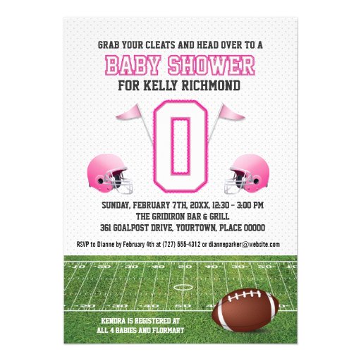 Pink Football Baby Shower Announcements (front side)