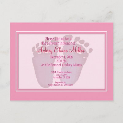 Free Email Baby Shower Invitations on Pink Footprint Baby Shower Invitation Postcard From Zazzle Com