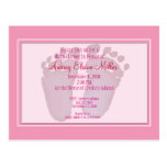 Pink Footprint Baby Shower Invitation Postcard