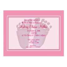 Pink Footprint Baby Shower Invitation Postcard