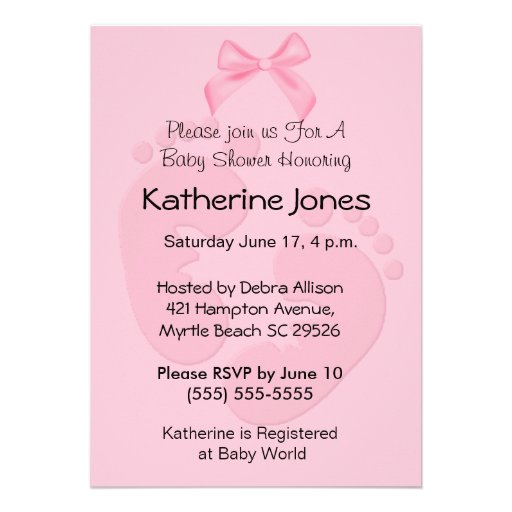 Pink Footprints Baby Shower Invitations