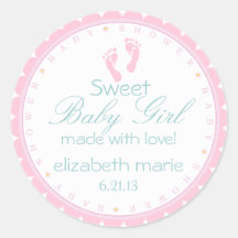 Pink Footprints- Baby Shower Round Stickers