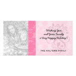 pink formal damask pattern photo card template