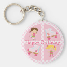 Pink Four Square Rollerskating Birthday Keychain