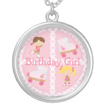 Pink Four Square Rollerskating Birthday Custom Necklace