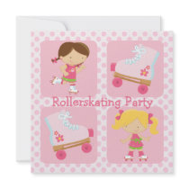 Pink Four Square Rollerskating Party Invitation