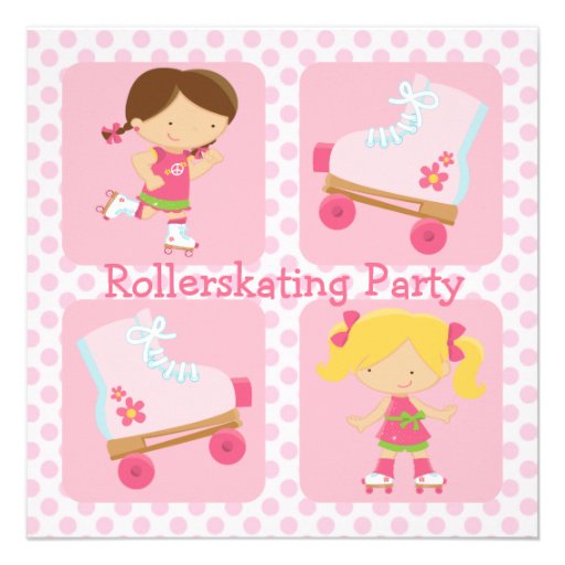Pink Four Square Rollerskating Party Invitation