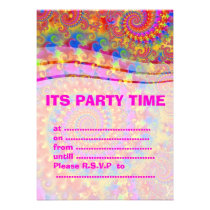 Pink Fractal Art Pattern Custom Announcements