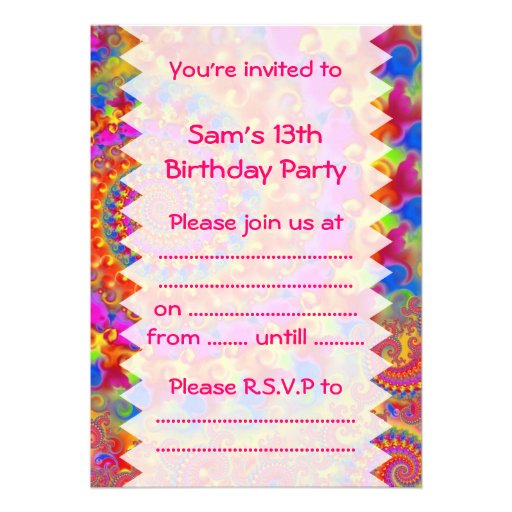 Pink Fractal Birthday Custom Announcements