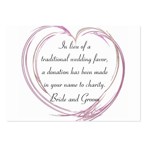 Pink Fractal Heart Flat Wedding Charity Favor Card Business Card Template (front side)