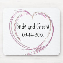 Pink Fractal Heart Wedding Mouse Mat
