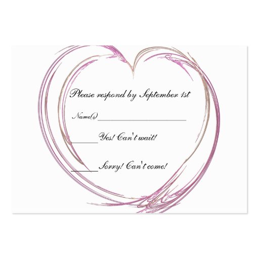 Pink Fractal Heart Wedding Response Card Business Card Template (front side)