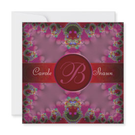 Pink Fractal Lace Monogram Wedding Invitation invitation