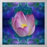 Pink fractal lotus flower posters