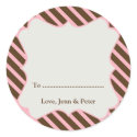 Pink frame brown stripe Christmas holiday gift tag sticker