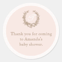Pink French Monogram Baby Shower Favor Sticker