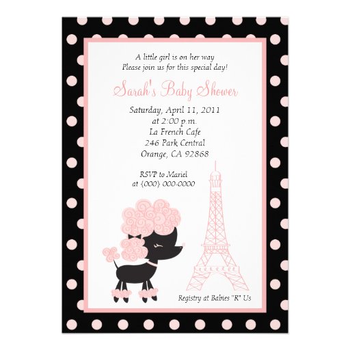 PINK FRENCH POODLE Ooh la la 5x7 Baby Shower Invite