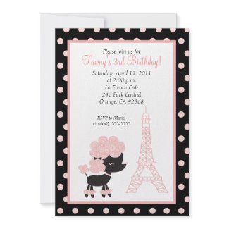 PINK FRENCH POODLE Ooh la la 5x7 Birthday invitation