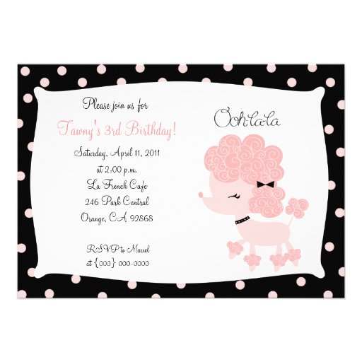 PINK FRENCH POODLE Ooh la la 5x7 Birthday Custom Invitation