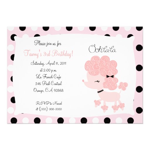 PINK FRENCH POODLE Ooh la la 5x7 Birthday Personalized Invitation