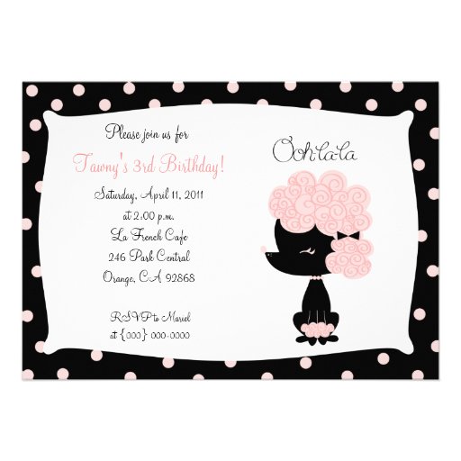 PINK FRENCH POODLE Ooh la la 5x7 Birthday Custom Announcement