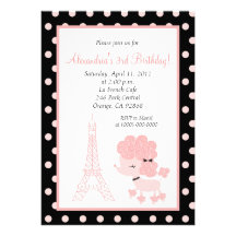 PINK FRENCH POODLE Ooh la la 5x7 Birthday Invitations