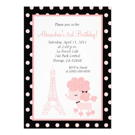 PINK FRENCH POODLE Ooh la la 5x7 Birthday Invitations