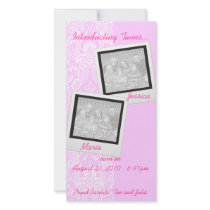 Pink Frilly Lace Twin Photo Announcement Cards Photo Card Template