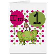 Pink Frog 1st Birthday Tshirts and Gifts Greeting Card