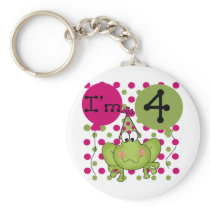 Pink Frog 4th Birthday Tshirts and Gifts Key Chain