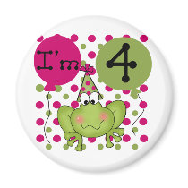 Pink Frog 4th Birthday Tshirts and Gifts Refrigerator Magnets