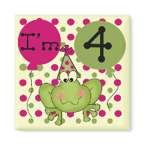 Pink Frog 4th Birthday Tshirts and Gifts Fridge Magnets