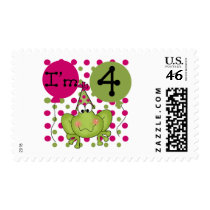 Pink Frog 4th Birthday Tshirts and Gifts Postage Stamp