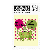 Pink Frog 4th Birthday Tshirts and Gifts Postage Stamp