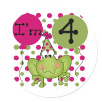 Pink Frog 4th Birthday Tshirts and Gifts Round Sticker
