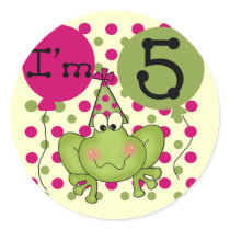 Pink Frog 5th Birthday Tshirts and Gifts Round Sticker