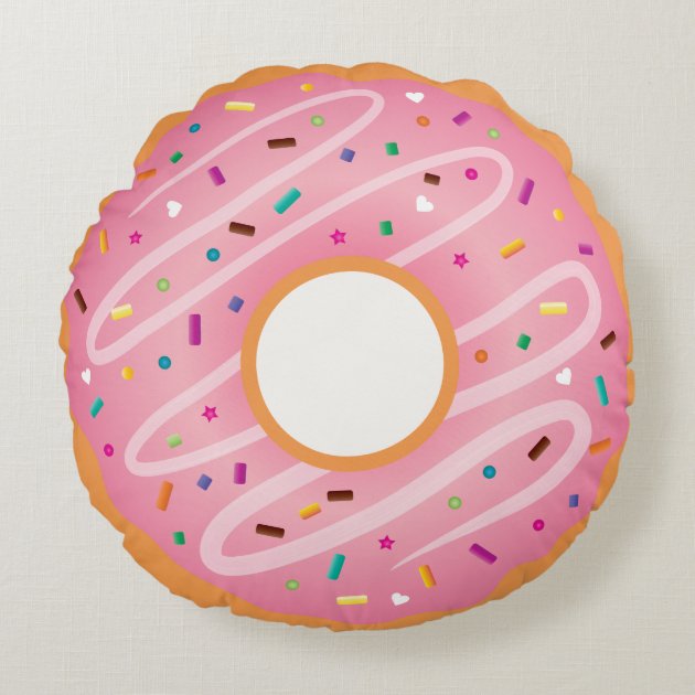 Pink Frosted and Chocolate Doughnut with Sprinkles Round Pillow