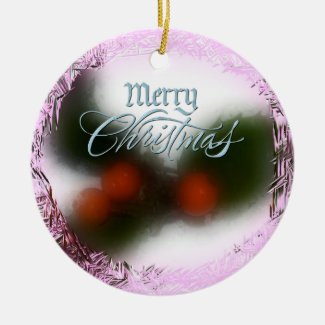 Pink Frosty Holly Merry Christmas Christmas Tree Ornament