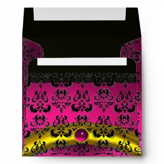 PINK FUCHSIA BLACK DAMASK Purple Amethyst Gold envelope