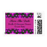 pink fuschia green save the date postage