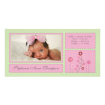 Pink Garden Baby Girl Birth Announcement PhotoCard Customized Photo Card