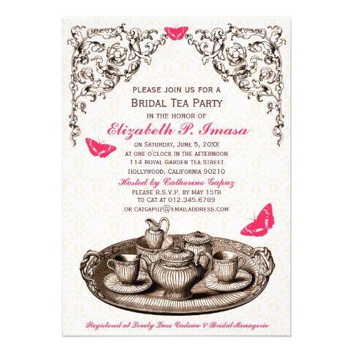 Pink Garden Bridal Tea Party Invitations Custom Announcements